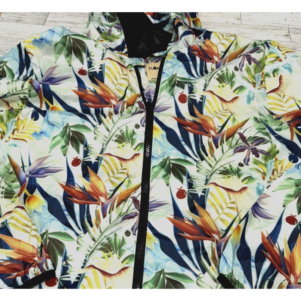 Flomotion Tropical Bird of Paradise Print Windbreaker Lightweight Jacket XL